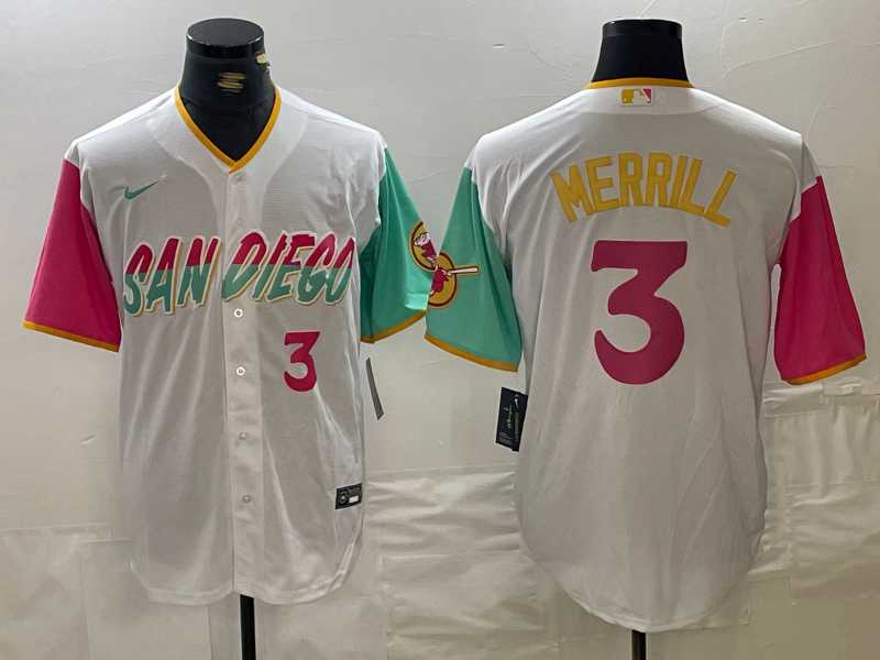 Men%27s San Diego Padres #3 Jackson Merrill Number White 2023 City Connect Cool Base Stitched Jersey->san diego padres->MLB Jersey